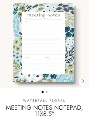 Elyse Breanne Floral Meeting Notes Notepad - Blue & Green